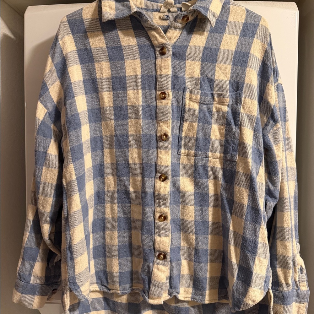 Roxy Blue and Cream Plaid Button-Up Shirt